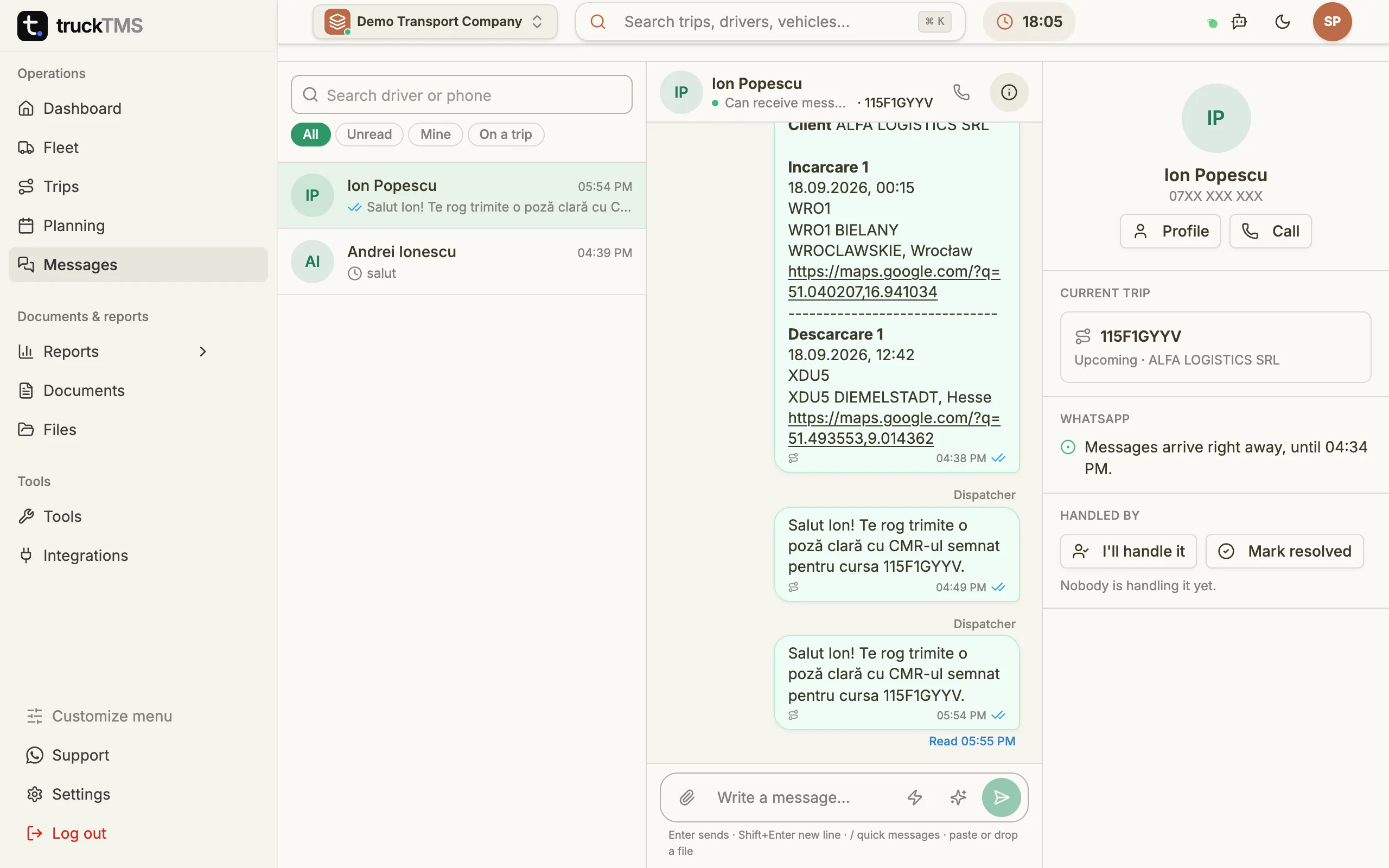Integracja WhatsApp z TMS: pisz do kierowców prosto z truckTMS